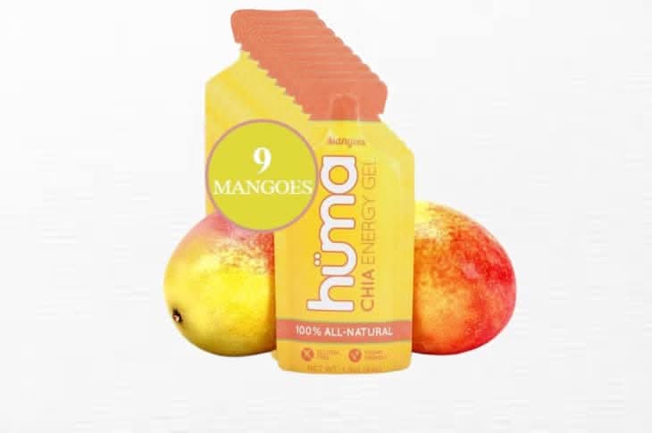 Huma Chia Energy Gel - 9 count x 43g - 21gr Carbs, 105mg Sodium, 100% All Natural, Vegan, Gluten Free, Caffeine Free, No Stomach Problems, Great Taste, Easy Digestion Mangoes