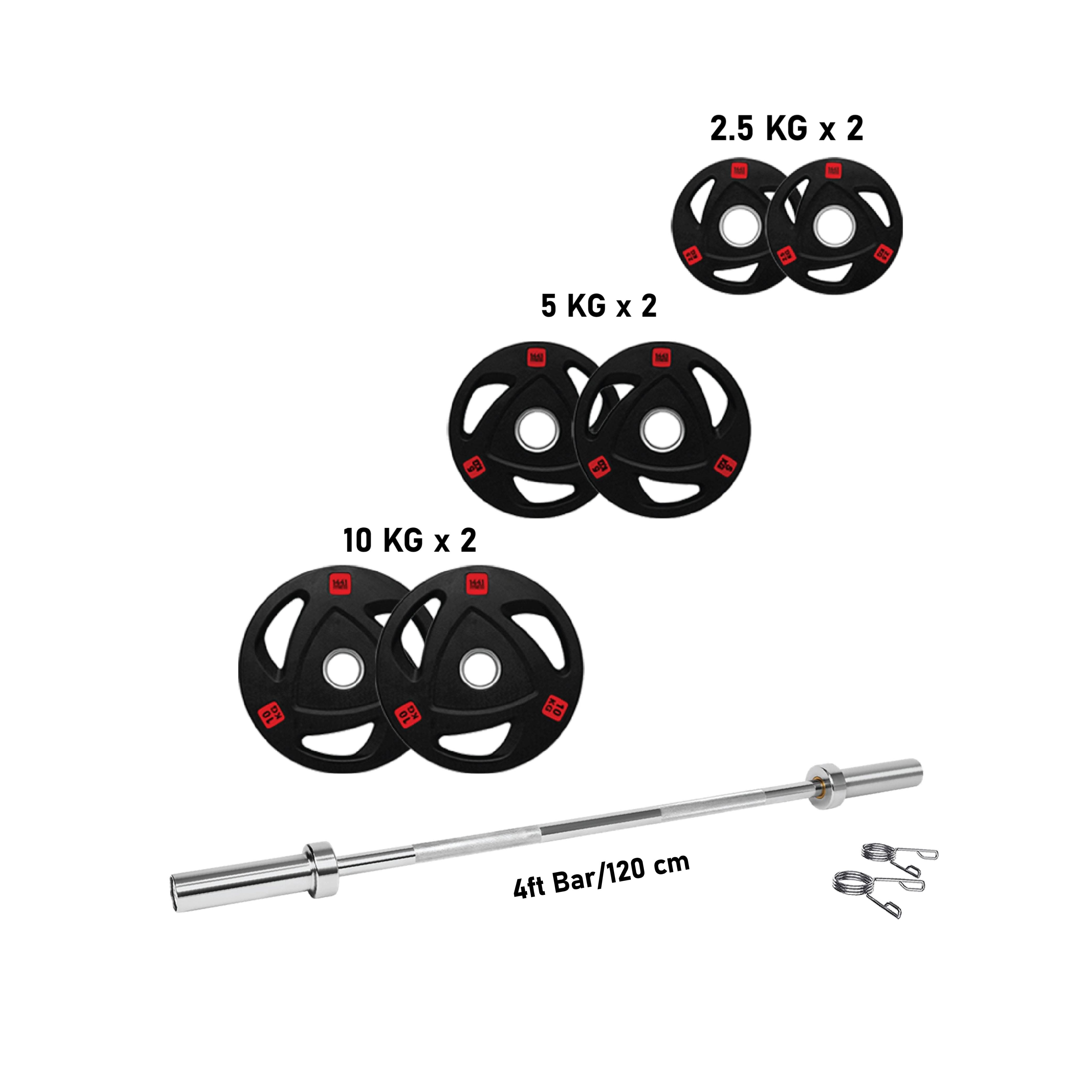 Combo 1441 Fitness 4 Ft Olympic Size Bar With Plates | 42 Kg Body Pump Set