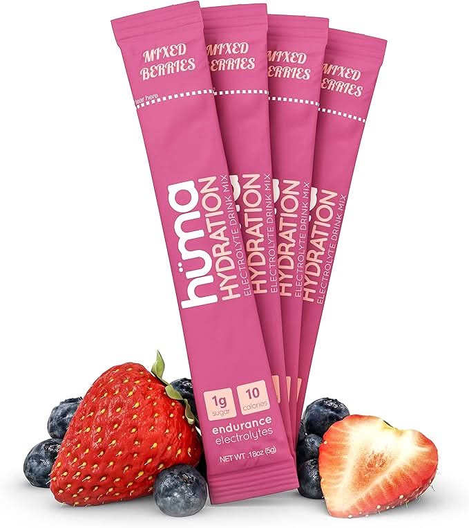 Huma Chia Hydration Drink Mix, 15 Packets - Low Calorie, High Electrolyte Powder for Sports & Exercise - 100% Natural, 1g Sugar, 10 Cal Mixed Berries