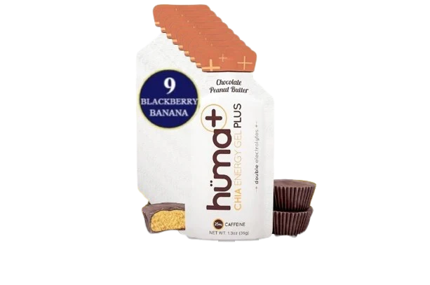 Huma Chia Energy Gel Plus - 9 count x 41g - 21gr Carbs, 240mg Sodium, 2x Electrolytes, 100% All Natural, Vegan, Gluten Free, Caffeine Free, No Stomach Problems, Easy Digestion Chocolate Peanut Butter