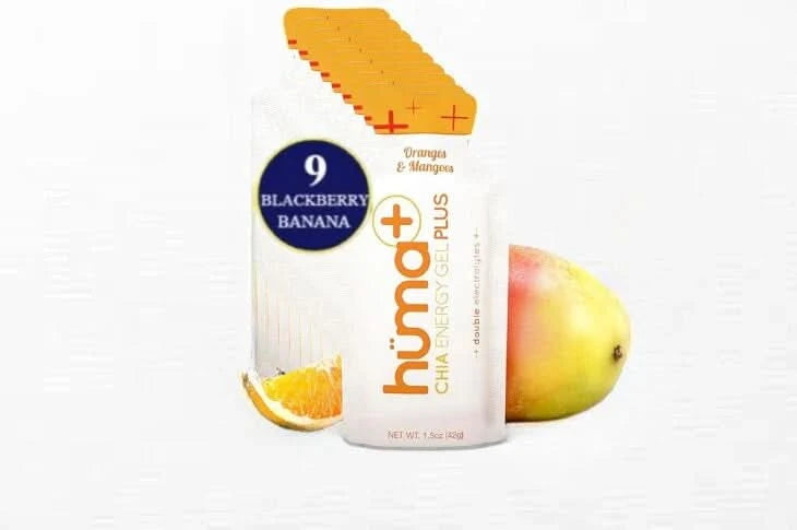 Huma Chia Energy Gel Plus - 9 count x 41g - 21gr Carbs, 240mg Sodium, 2x Electrolytes, 100% All Natural, Vegan, Gluten Free, Caffeine Free, No Stomach Problems, Easy Digestion Oranges & Mangoes