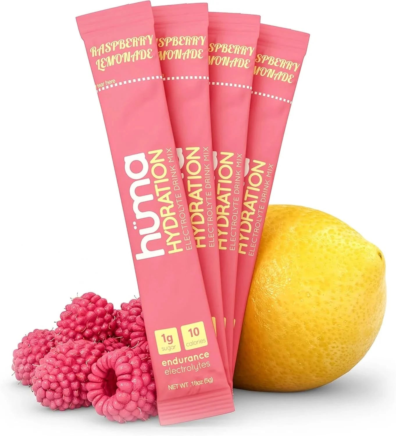 Huma Chia Hydration Drink Mix, 15 Packets - Low Calorie, High Electrolyte Powder for Sports & Exercise - 100% Natural, 1g Sugar, 10 Cal Raspberry Lemonade