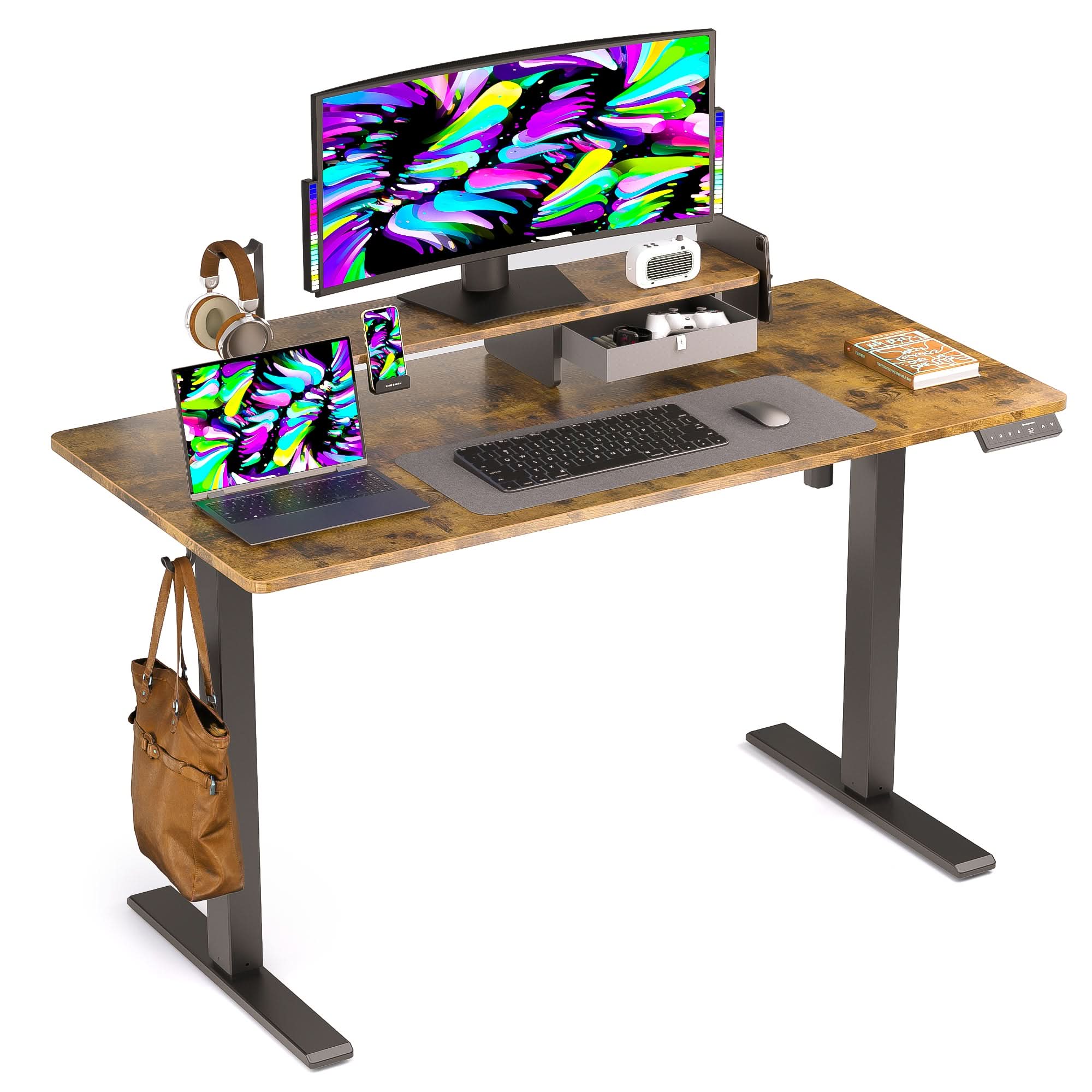 Kingsmith ETSFI21 Smart Adjustable Electric Standing Desk with Drawer and Monitor Stand