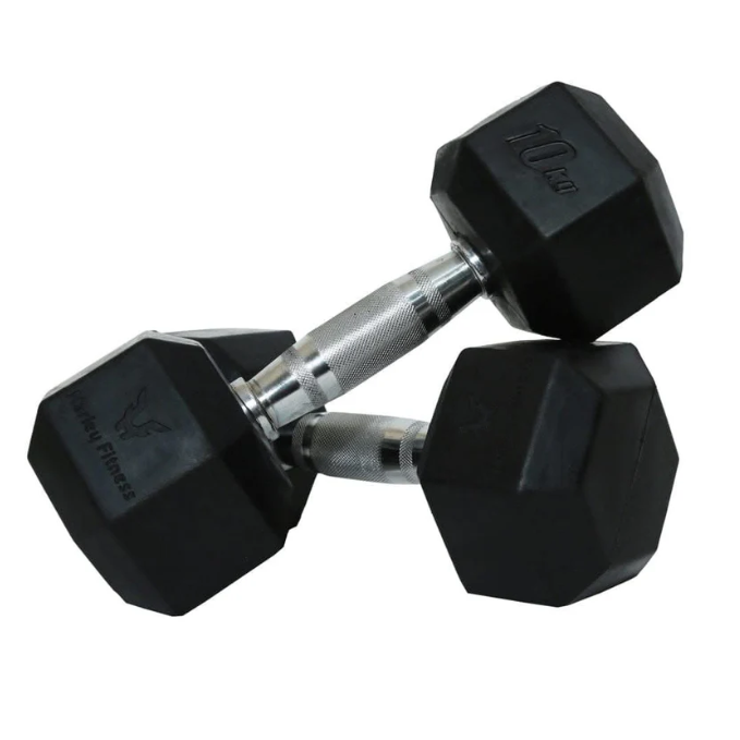 Harley Fitness Rubber Hex Dumbbell With Chrome Handle