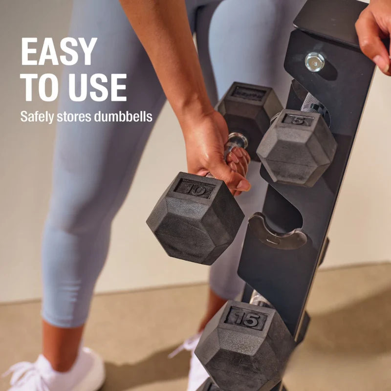 Liftdex Rubber Coated Dumbbell Set Combo (2.5kg–15kg) with Level Fitness 6 Pair Vertical Dumbbell Rack