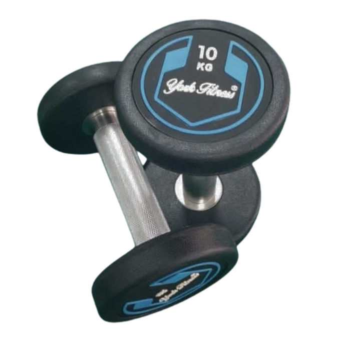 York, Fitness Round Rubber Dumbbell, Dzlg12, Black 10 Kg