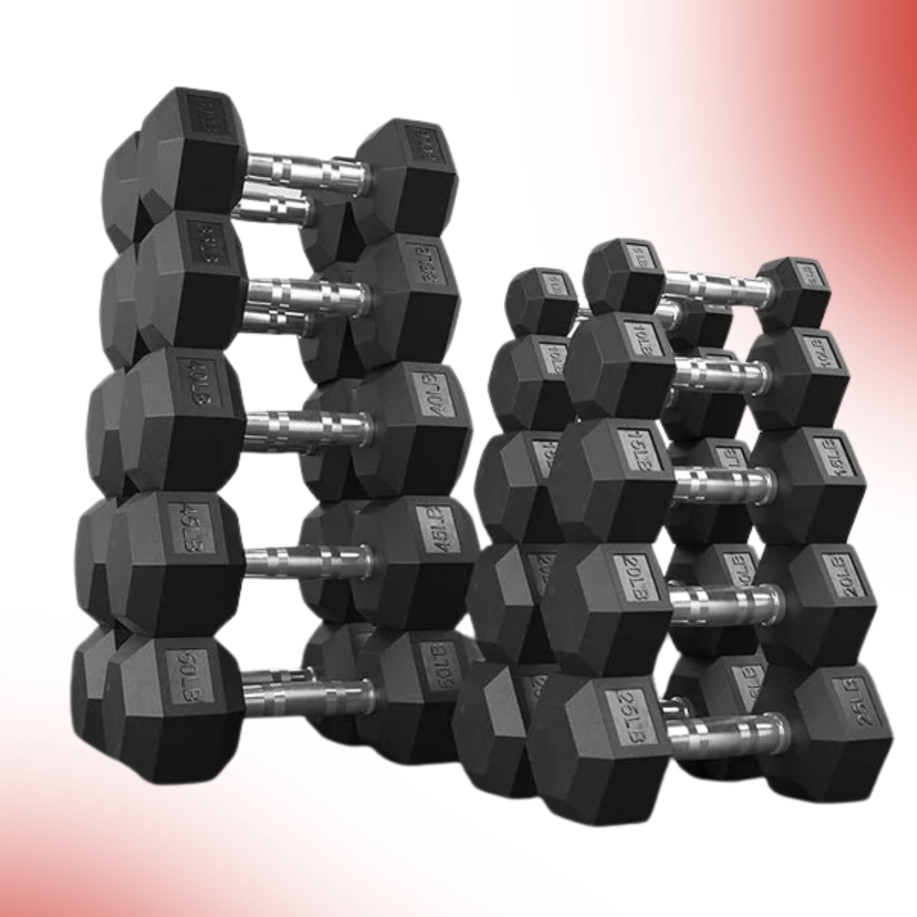 Level Fitness 1Kg -25Kg Rubber Hex Dumbbells in Kilogram | Sold In Pairs (2 pcs) | Tough & Durable | Chrome-Plated Ergonomic Handle
