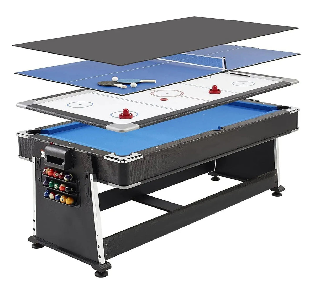 MF 4-in-1 Multi-Game Table Pool Air Hockey Table Tennis MF-4084 Black frame Blue cloth