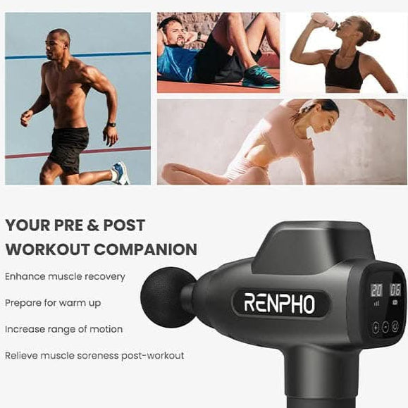 Renpho Percussion Massage Gun, Professional Powerful, 20 Speeds with 6 Massage Heads