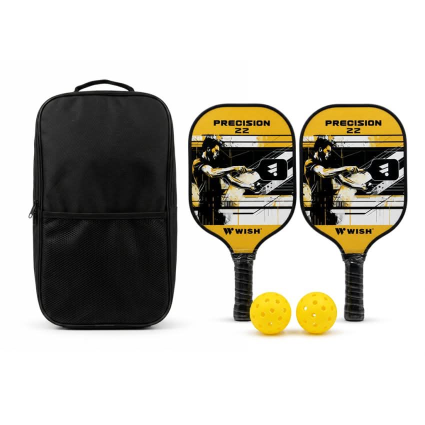 Wish Precision 22 Pickleball Paddle Set – 2 Fiberglass Paddles with PP Honeycomb Core & 2 Pickleball Balls