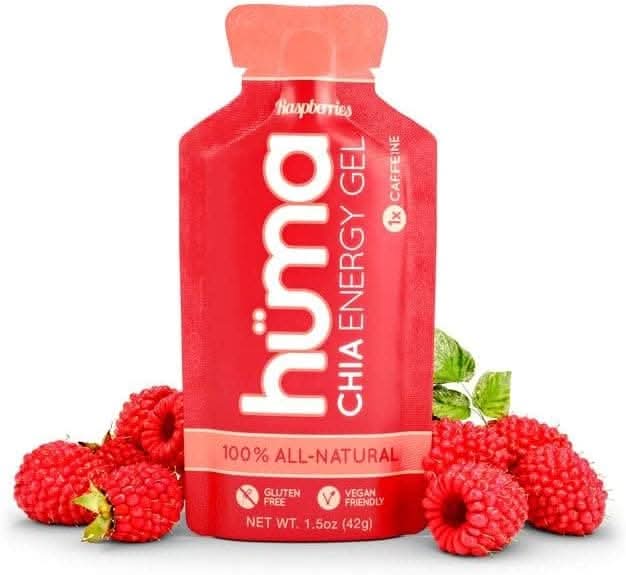 Huma Chia Energy Gel - 9 count x 43g - 21gr Carbs, 105mg Sodium, 100% All Natural, Vegan, Gluten Free, Caffeine Free, No Stomach Problems, Great Taste, Easy Digestion Raspberries