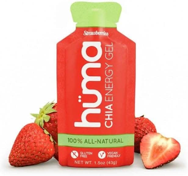 Huma Chia Energy Gel - 9 count x 43g - 21gr Carbs, 105mg Sodium, 100% All Natural, Vegan, Gluten Free, Caffeine Free, No Stomach Problems, Great Taste, Easy Digestion Strawberries
