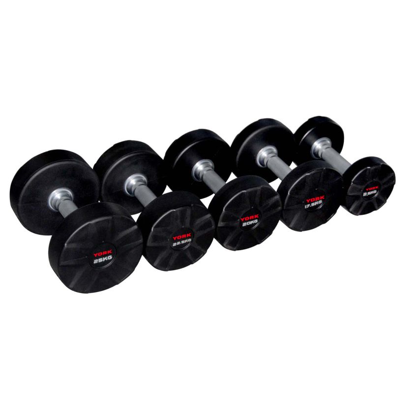 Combo, York, Urethane Dumbbell Set 2.5Kg-25Kg, Black