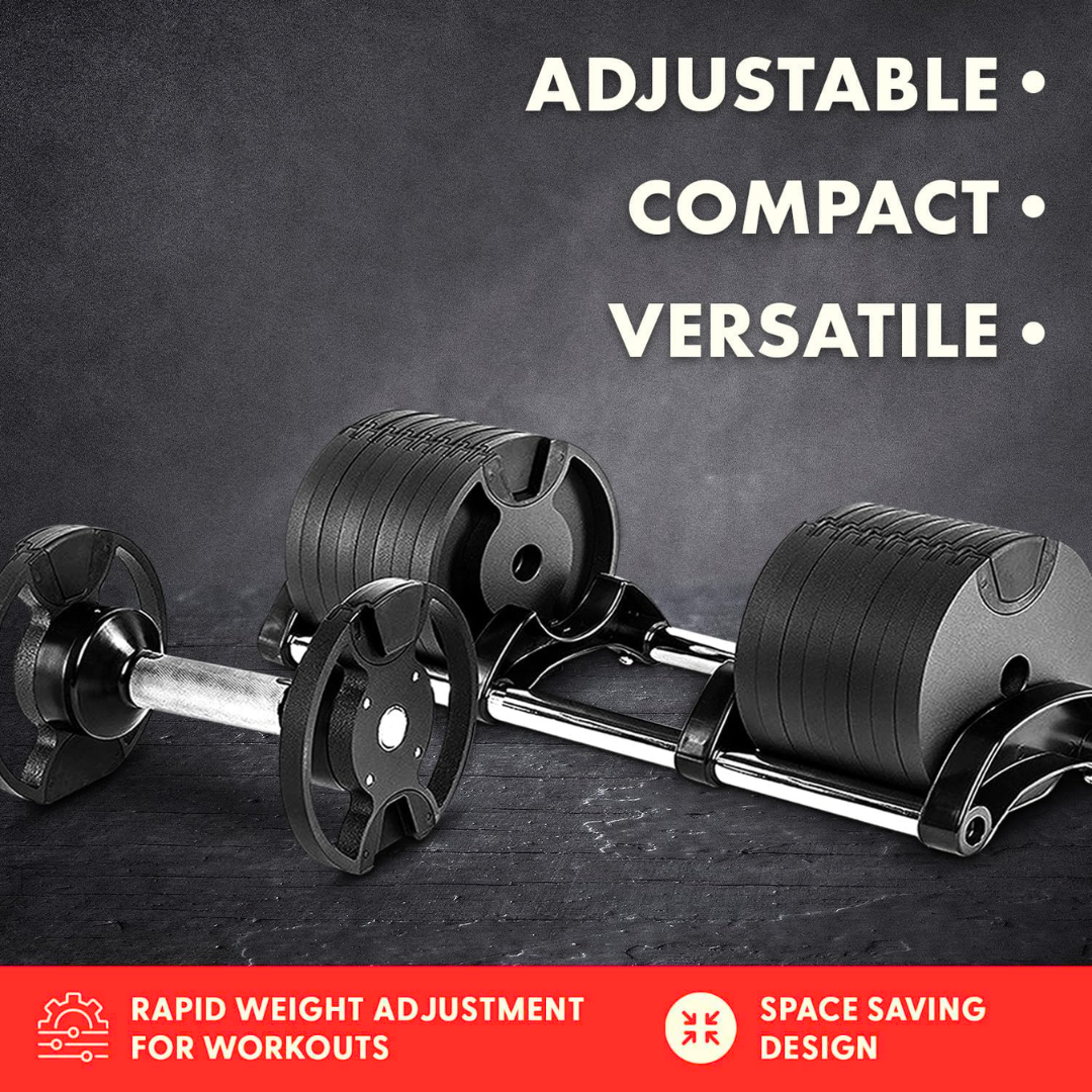 Level Fitness Adjustable Dumbbells, 2kg to 32kg, Pair