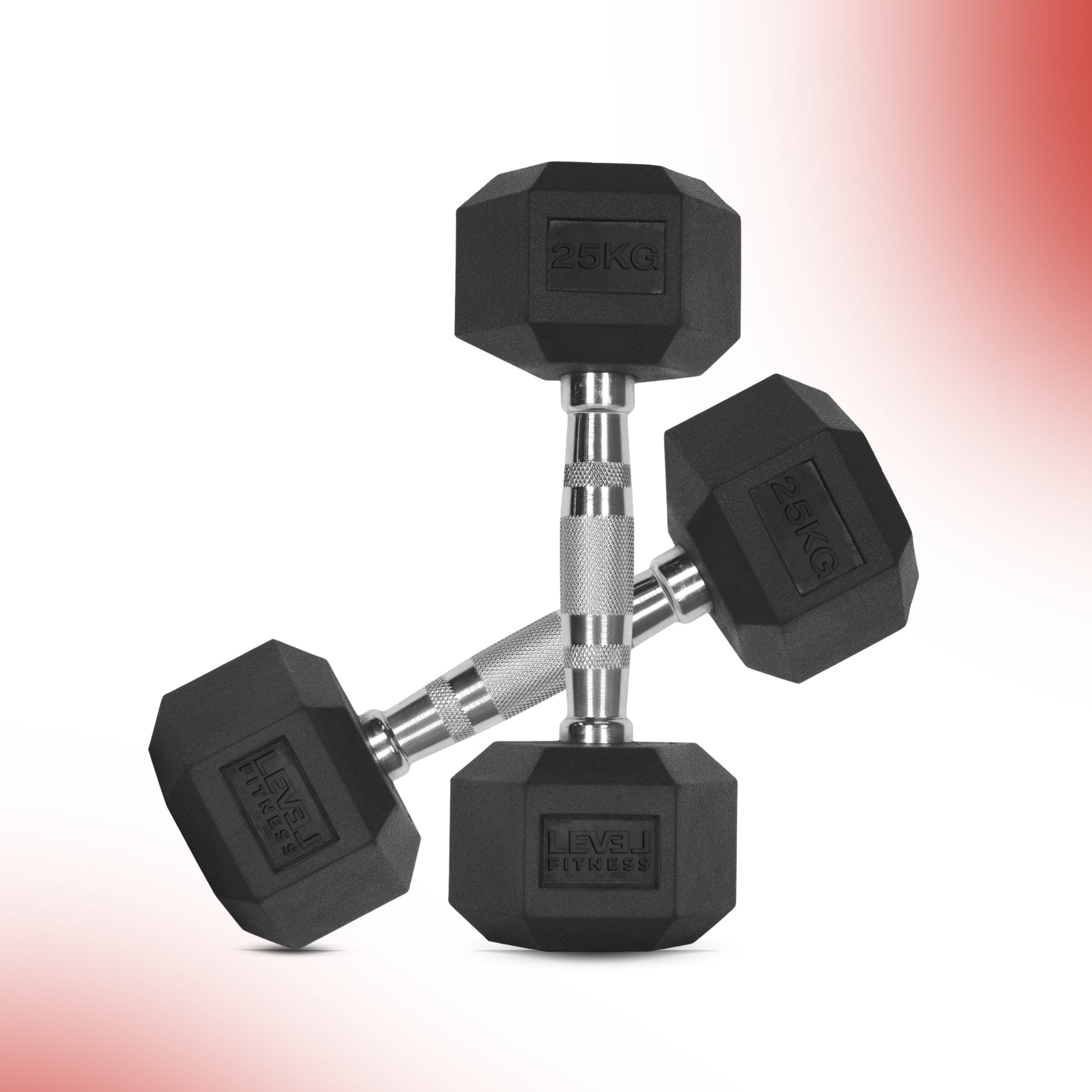 Level Fitness 1Kg -25Kg Rubber Hex Dumbbells in Kilogram | Sold In Pairs (2 pcs) | Tough & Durable | Chrome-Plated Ergonomic Handle