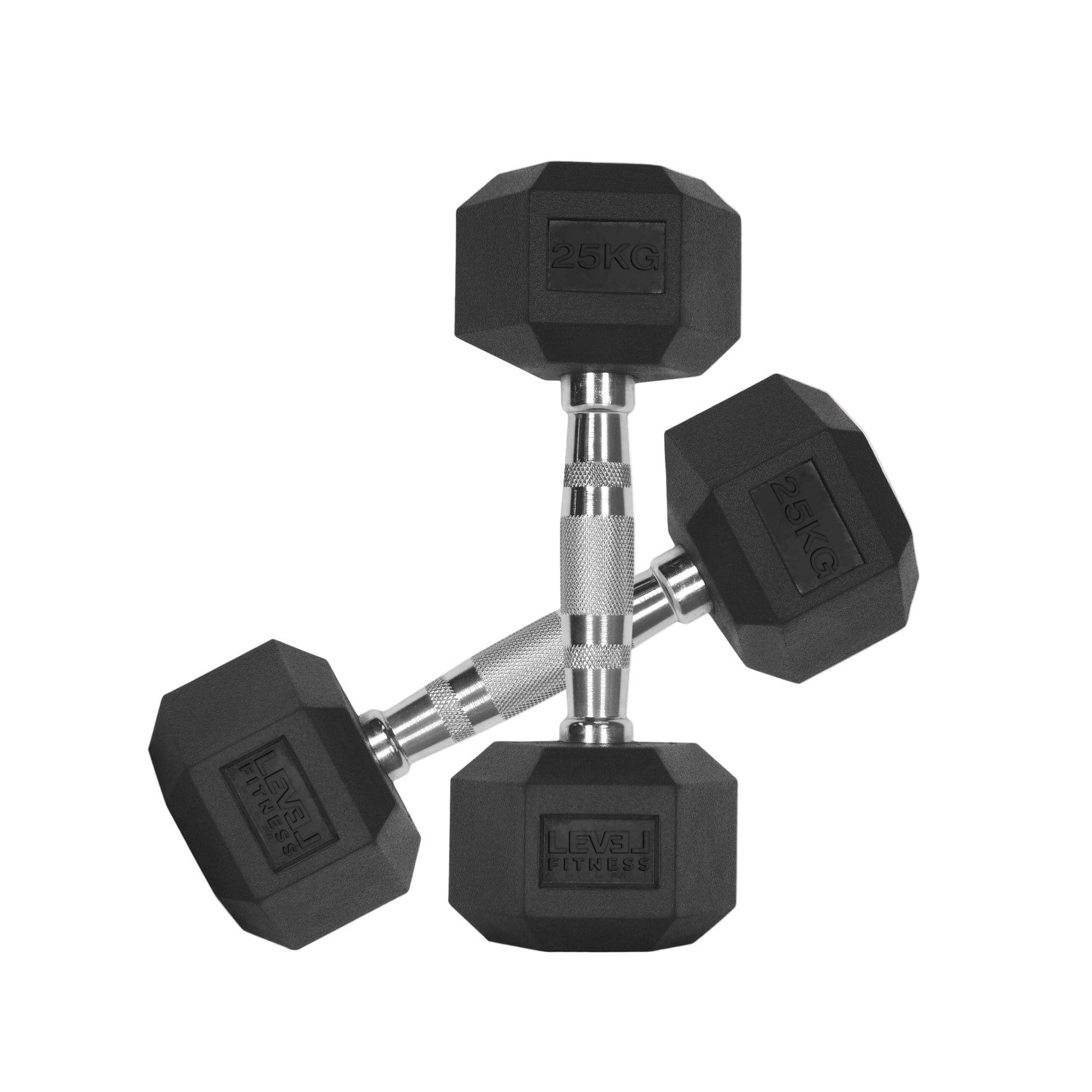 Level Fitness 1Kg -25Kg Rubber Hex Dumbbells in Kilogram | Sold In Pairs (2 pcs) | Tough & Durable | Chrome-Plated Ergonomic Handle