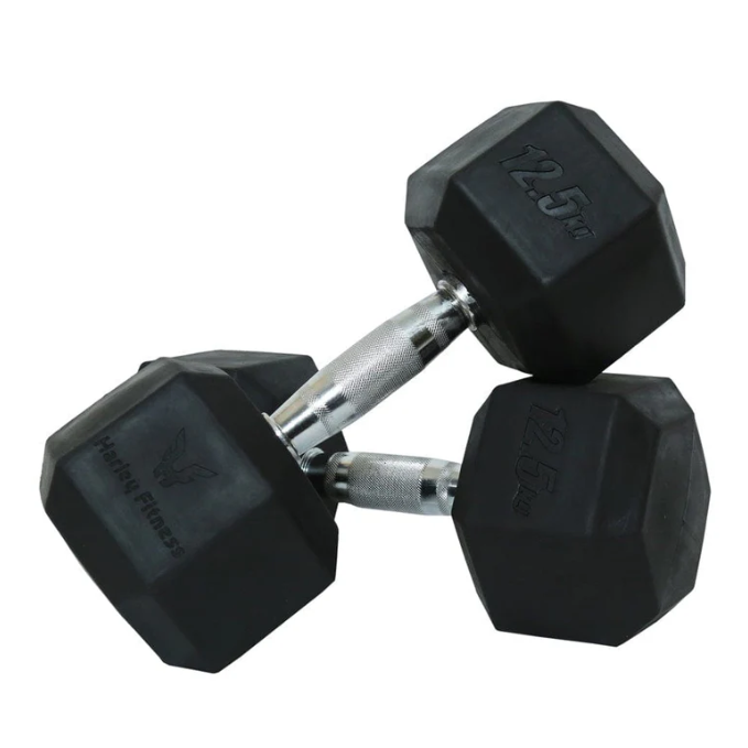 Harley Fitness Rubber Hex Dumbbell With Chrome Handle