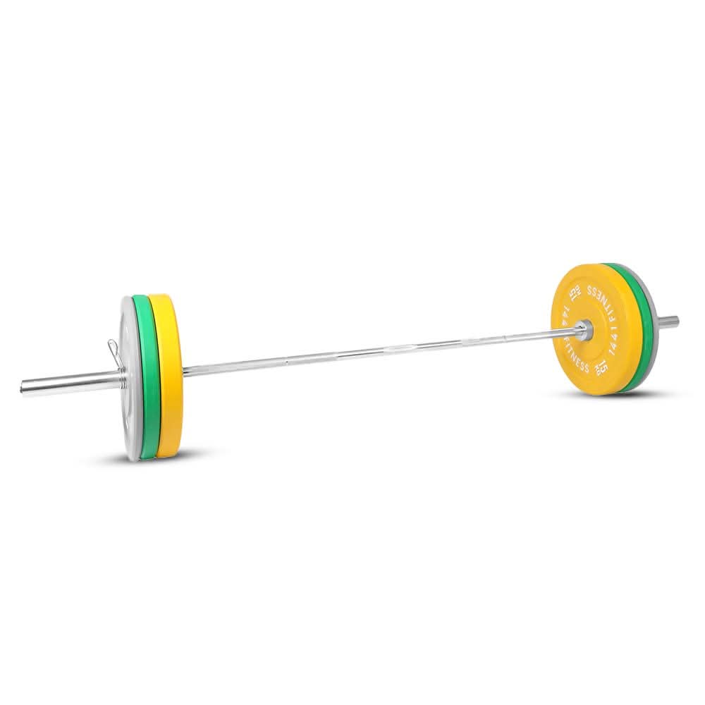 Combo 7 Ft Olympic Bar with Color Bumper Plates - 80 KG Set | 1441 Fitness
