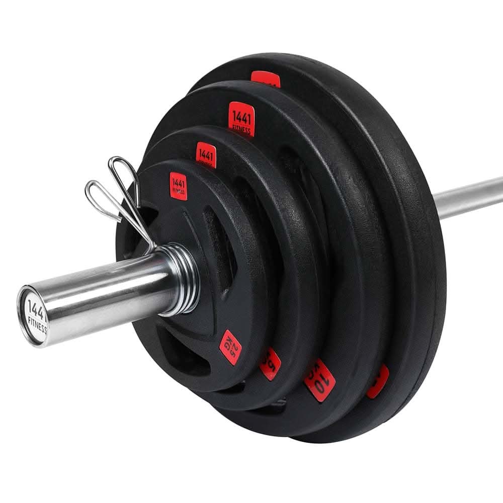 Combo 1441 Fitness 6 ft Olympic Barbell with Black Olympic Plates set | 60 Kg Set