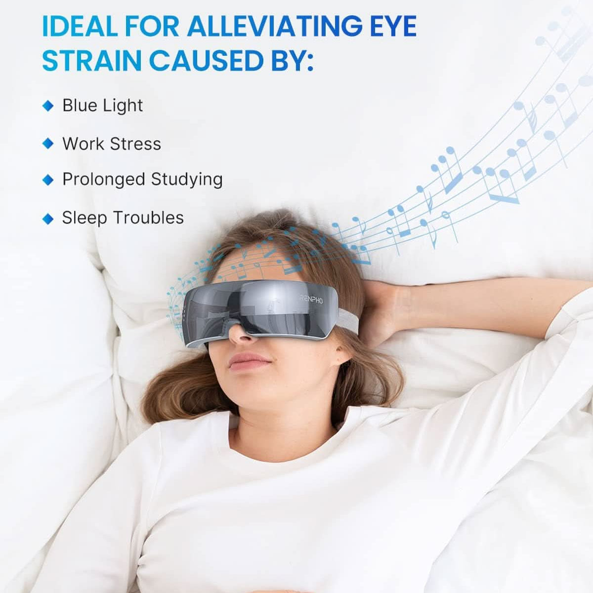 RENPHO True View Eye Massager for Migraines, 5 Modes Rechargeable Heated Temple Massager for Eye Relax, Improve Eye Circulation, Reduce Dry Eyes, Dark Circles, Delay Eye Aging