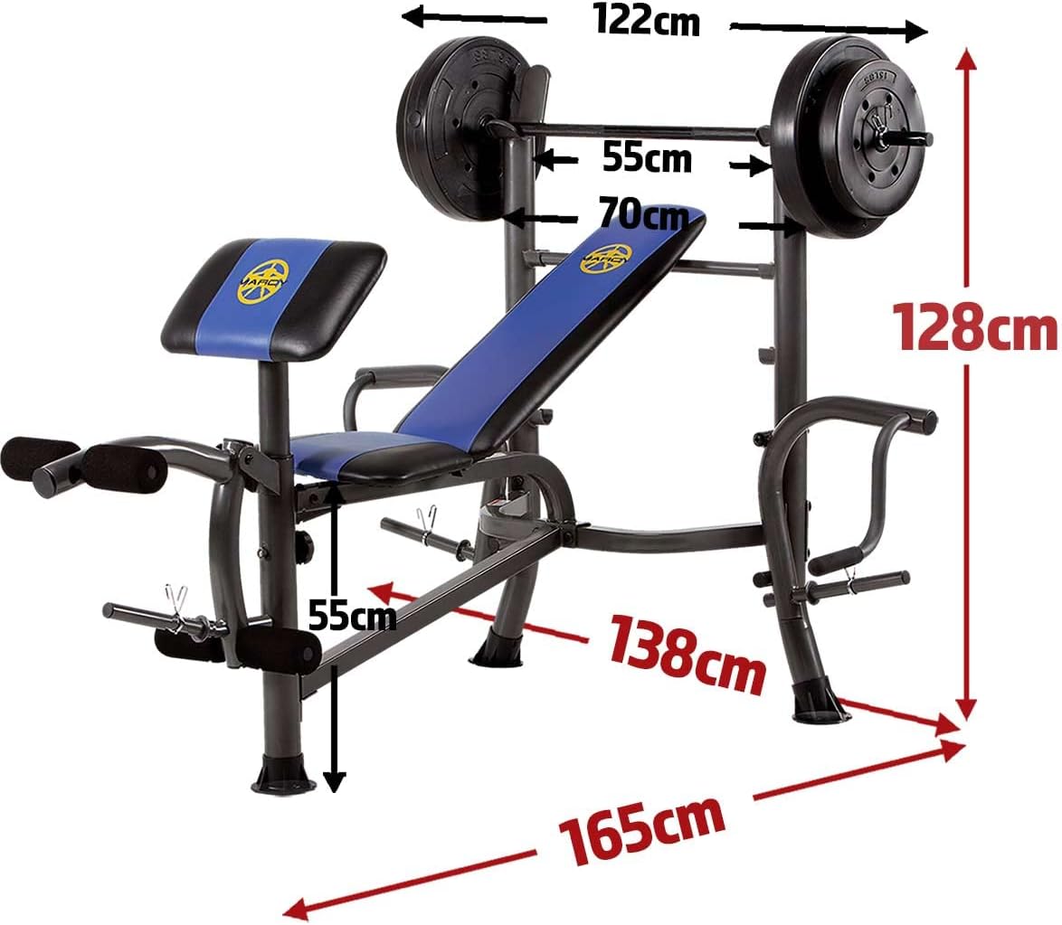 Marcy WM-367 Standard Weight Bench – Home Gym Bench with Leg Extension & Curl Attachments