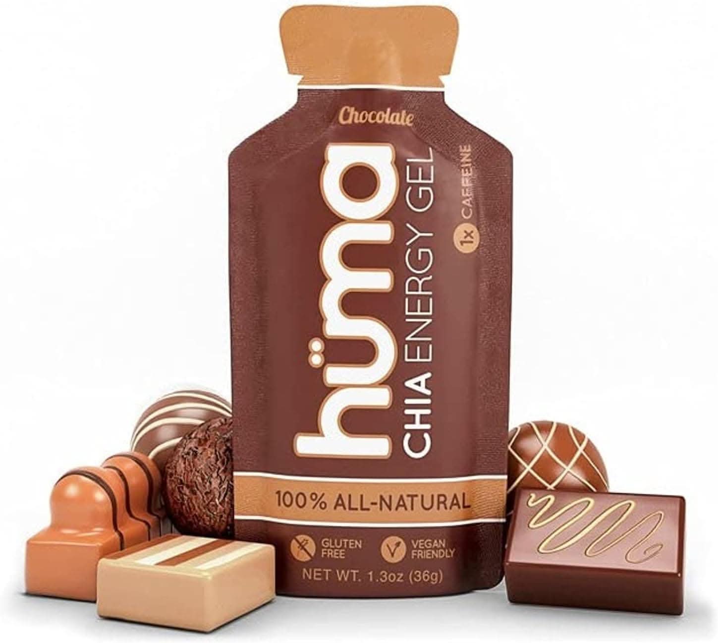 Huma Chia Energy Gel - 9 count x 43g - 21gr Carbs, 105mg Sodium, 100% All Natural, Vegan, Gluten Free, Caffeine Free, No Stomach Problems, Great Taste, Easy Digestion Chocolate