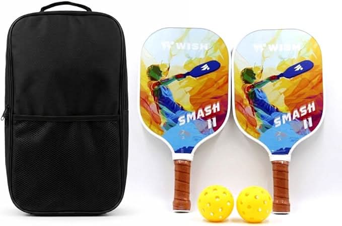 Wish Smash 11 Pickleball Paddle Set – 2 Carbon Fiber Paddles with PP Honeycomb Core & 2 Pickleball Balls