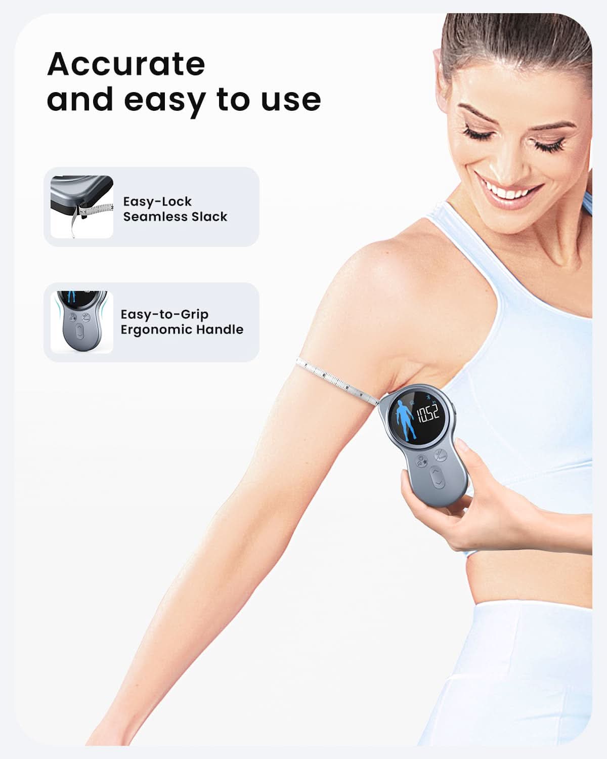 RENPHO Upgraded Body Measure Tape - Enhanced Tool for Monitoring Weight Loss, Muscle Gain, and Fitness Progress, Digital Smart Retractable Tape Measures in Both Inches and Centimeters with Precision
