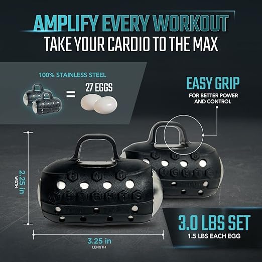 Egg Weights Cardio Max 3.0 lb, Stainless Steel Hand Weights Dumbbell Set