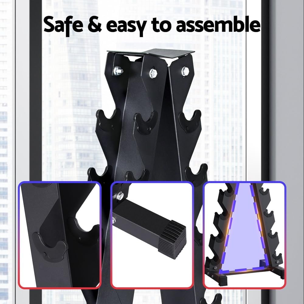 Level Fitness Dumbbells Set 2.5 to 15 Kg with 6 pair Vertical Dumbbell Rack Strength Training Equipment with Adjustable Bench for Bench Press (Optional) | Combo