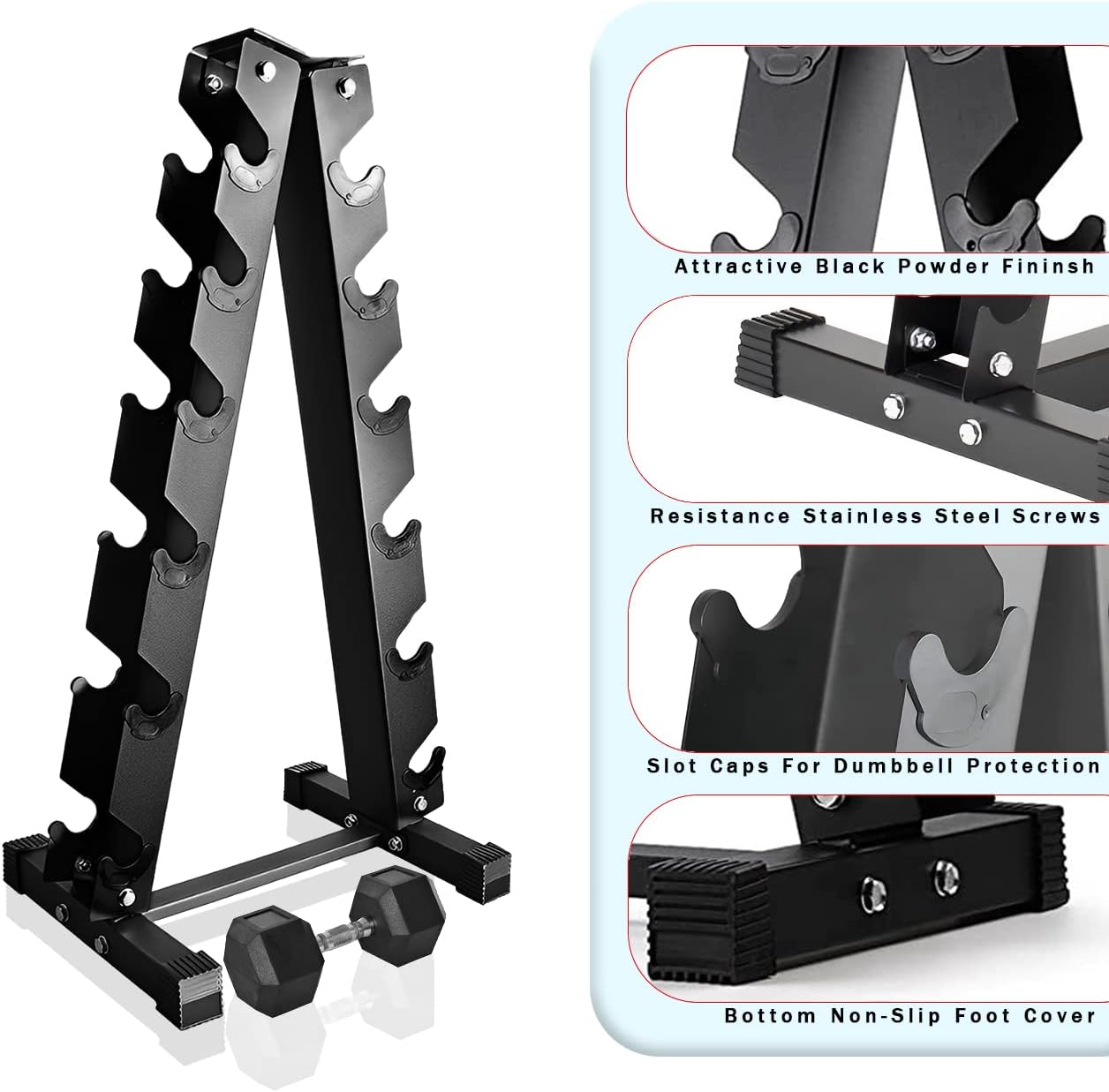 Level Fitness Dumbbells Set 2.5 to 15 Kg with 6 pair Vertical Dumbbell Rack Strength Training Equipment with Adjustable Bench for Bench Press (Optional) | Combo