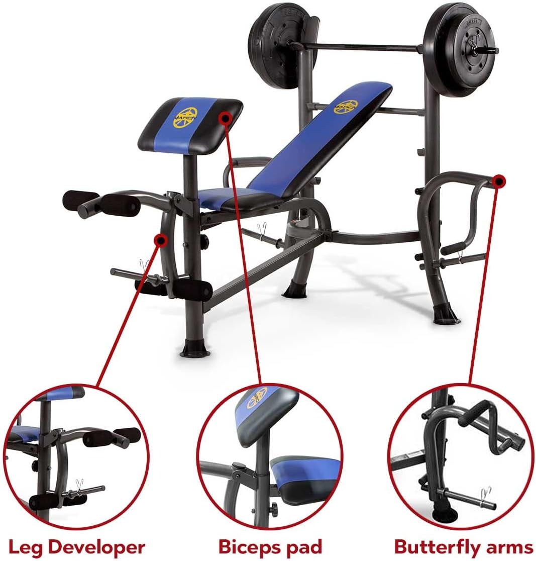 Marcy WM-367 Standard Weight Bench – Home Gym Bench with Leg Extension & Curl Attachments