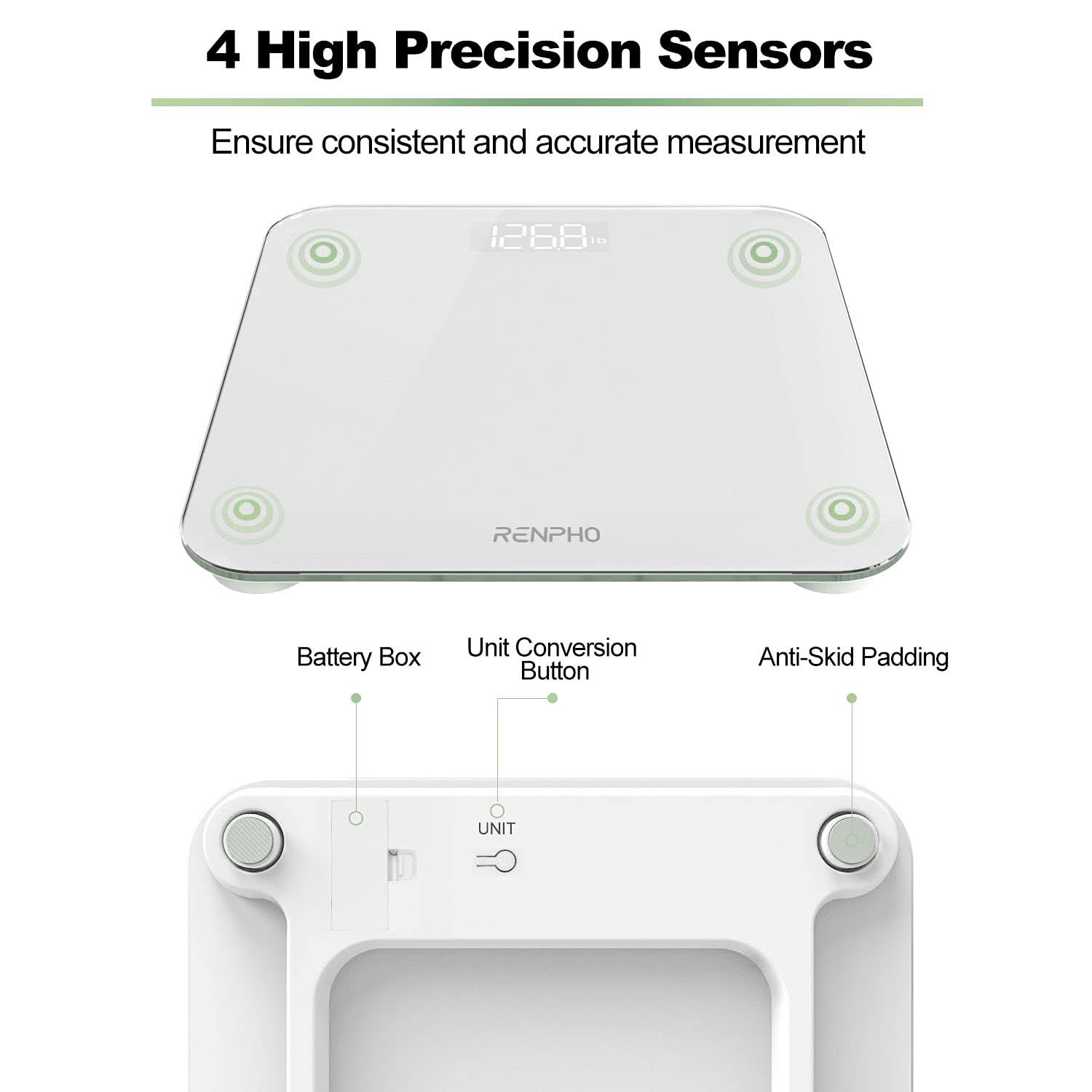 RENPHO Digital Bathroom Scale, Highly Accurate Body Weight Scale with Lighted LED Display, Round Corner Design, 400 lb - Core 1S