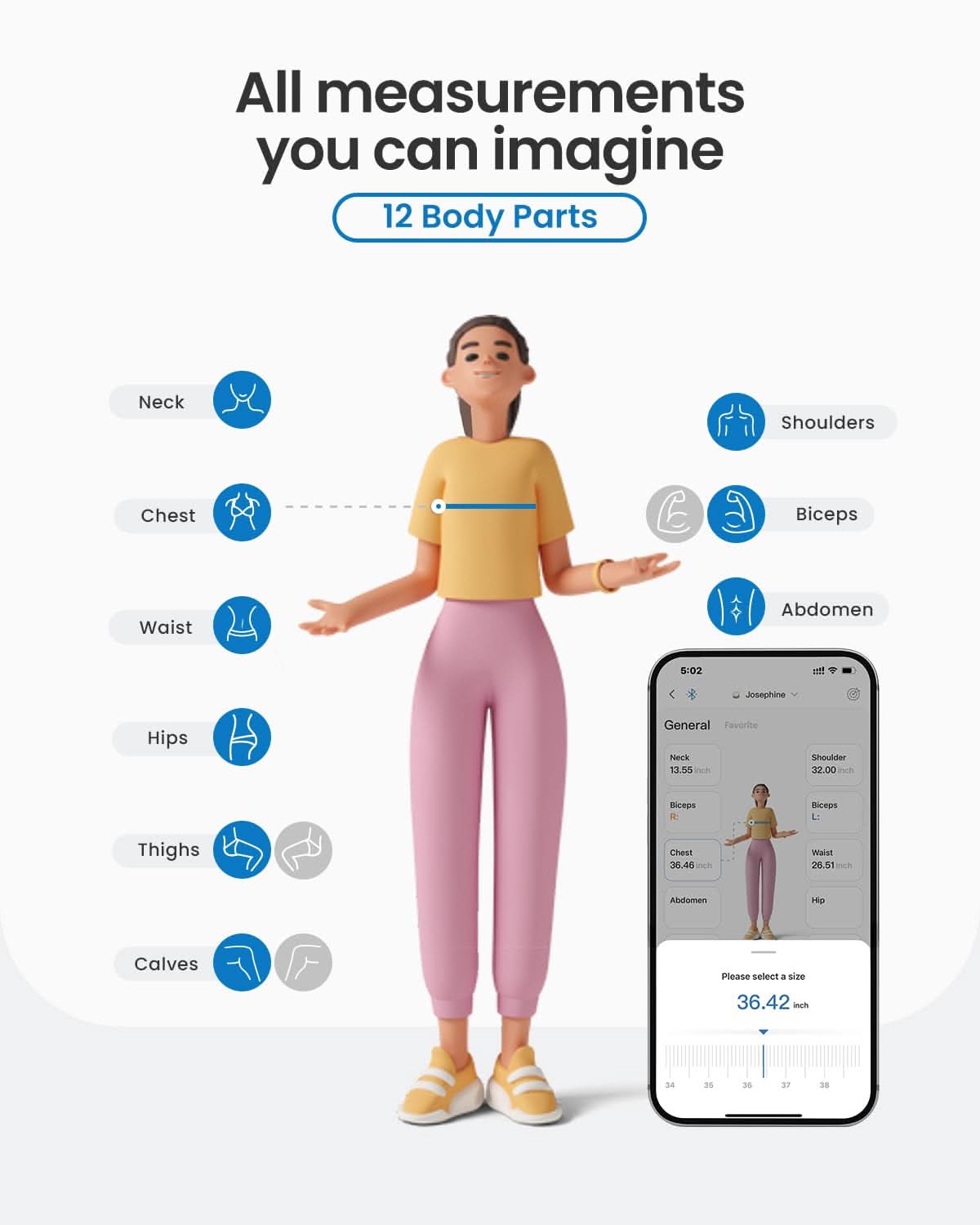 RENPHO Upgraded Body Measure Tape - Enhanced Tool for Monitoring Weight Loss, Muscle Gain, and Fitness Progress, Digital Smart Retractable Tape Measures in Both Inches and Centimeters with Precision