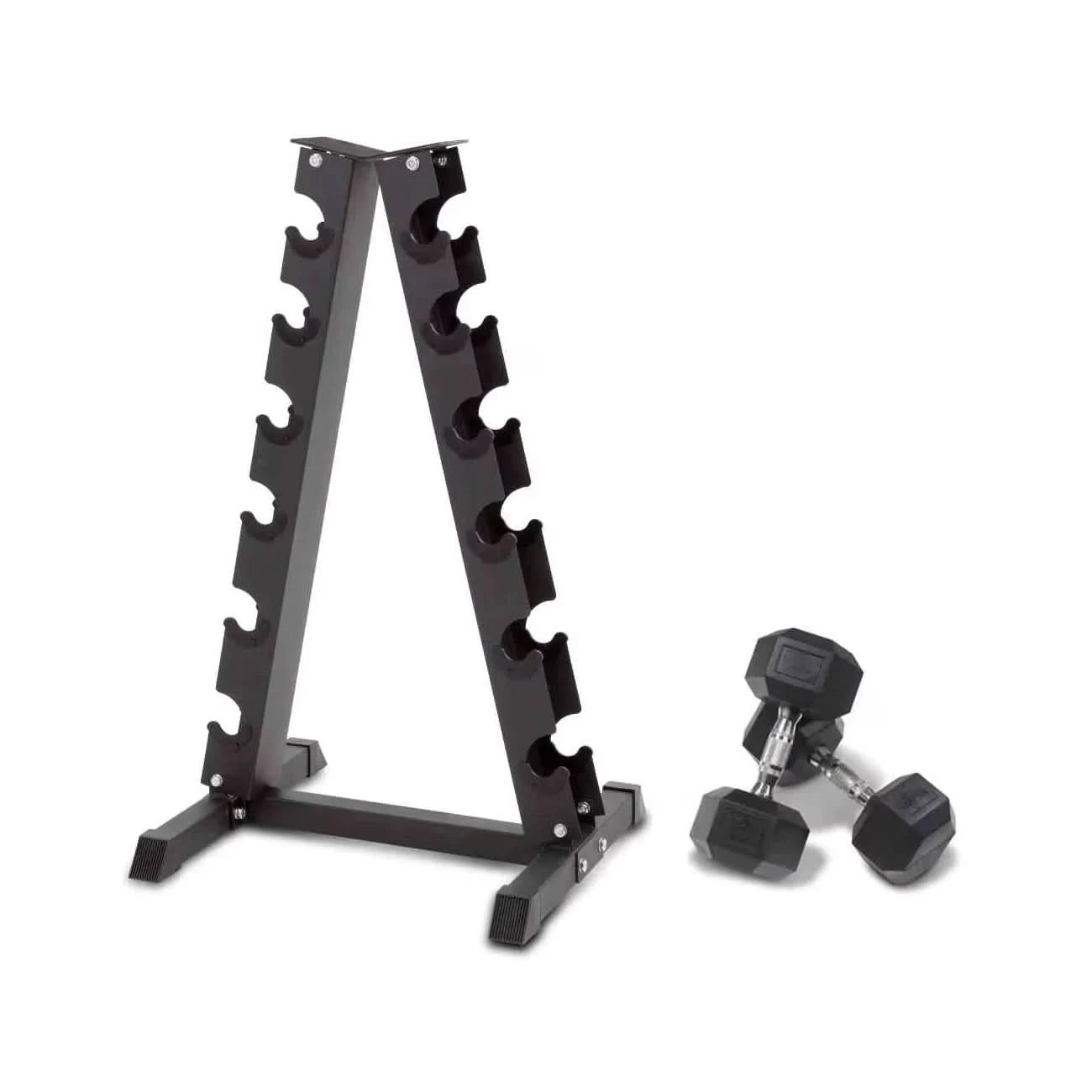 Combo Hex Dumbbell Set (2.5 to 15 Kg) with Vertical Dumbbell Rack Strength Training Equipment 6 Pairs