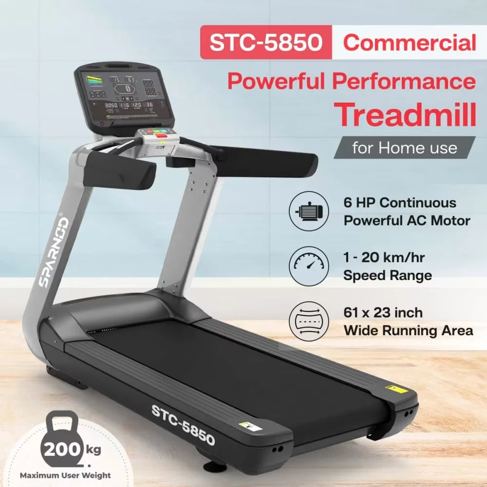 Sparnod Fitness, (6 HP AC Motor) Automatic Motorized Walking and Running Commercial Treadmill, STC-5850