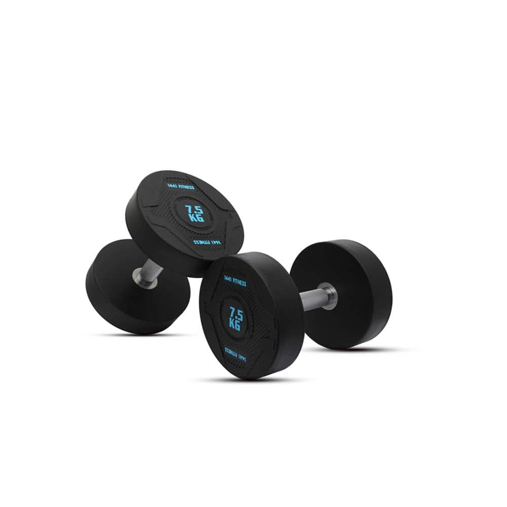 1441 Fitness PU Rubber Round Dumbbells 2.5 to 50 kg - (Sold as Pair) 7.5 KG