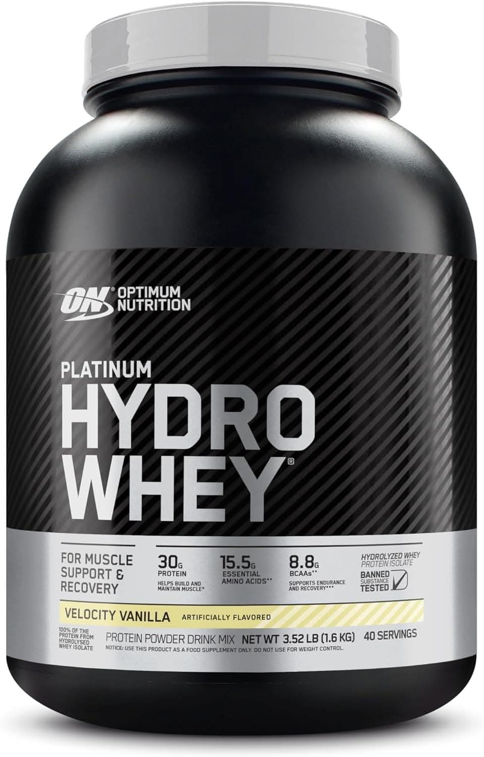 Optimum Nutrition Platinum Hydrowhey for Muscle Support, 3.5 lbs - 40 Servings Velocity Vanilla
