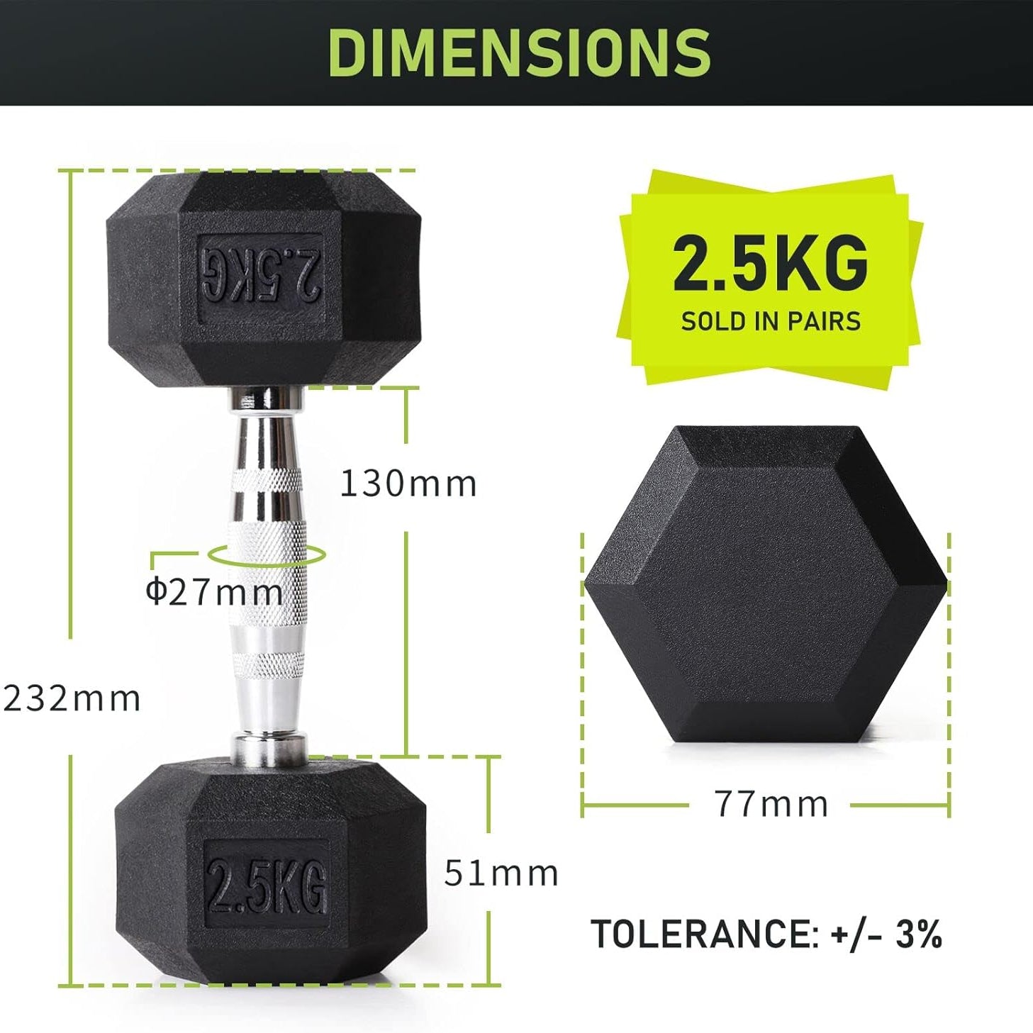 DS HEX Rubber Dumbbells (Pair) | 2.5 Kg to 20 Kg