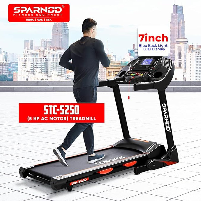 Sparnod Fitness 5 HP AC Motor Treadmill with 7 Inch LCD Display & Motor Incline, STC-5250