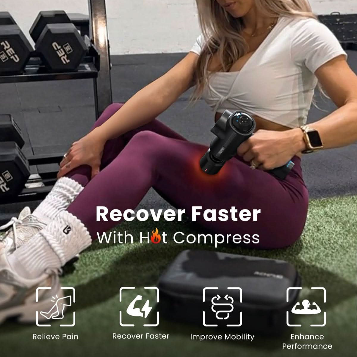 RENPHO Massage Gun with Heat and Cold Head, Muscle Massage Gun Deep Tissue for Athletes, Handheld Deep Tissue Massager Gun with Carry Case, Body Massager for Neck and Back Pain Relief