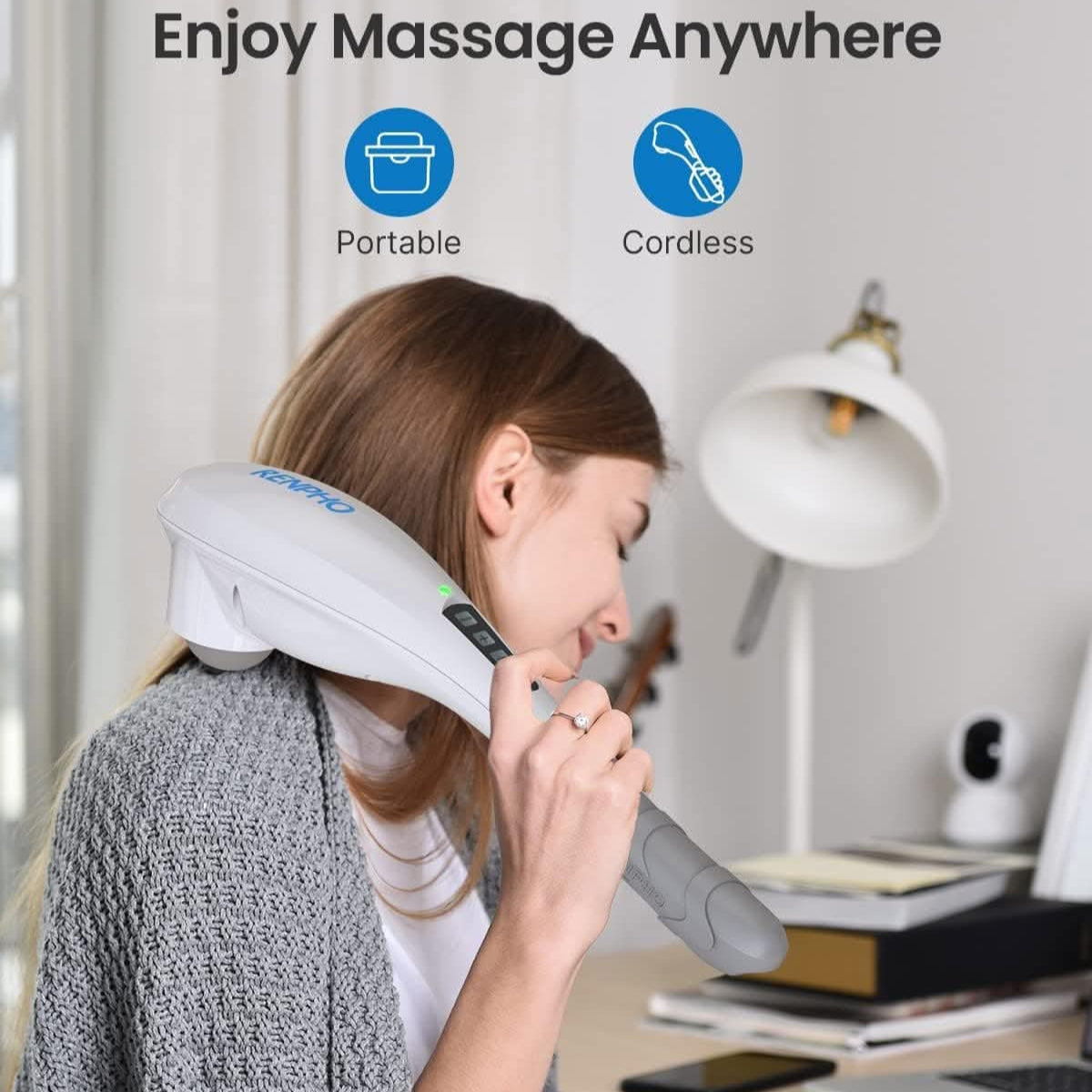 Renpho Rechargeable Hand Held Deep Tissue Massager for Muscles, Back, Foot, Neck, Shoulder, Leg, Calf Cordless Electric Percussion Body Massage White