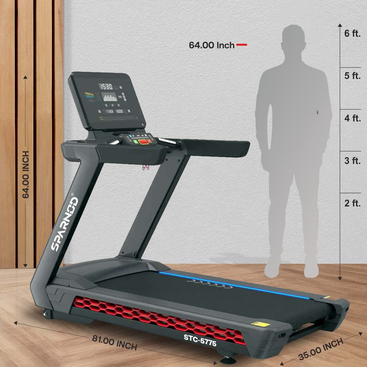 Sparnod Fitness STC-5775 (5.5 HP Ac Motor) Automatic Motorized Walking and Running Treadmill for Commercial and Home Use