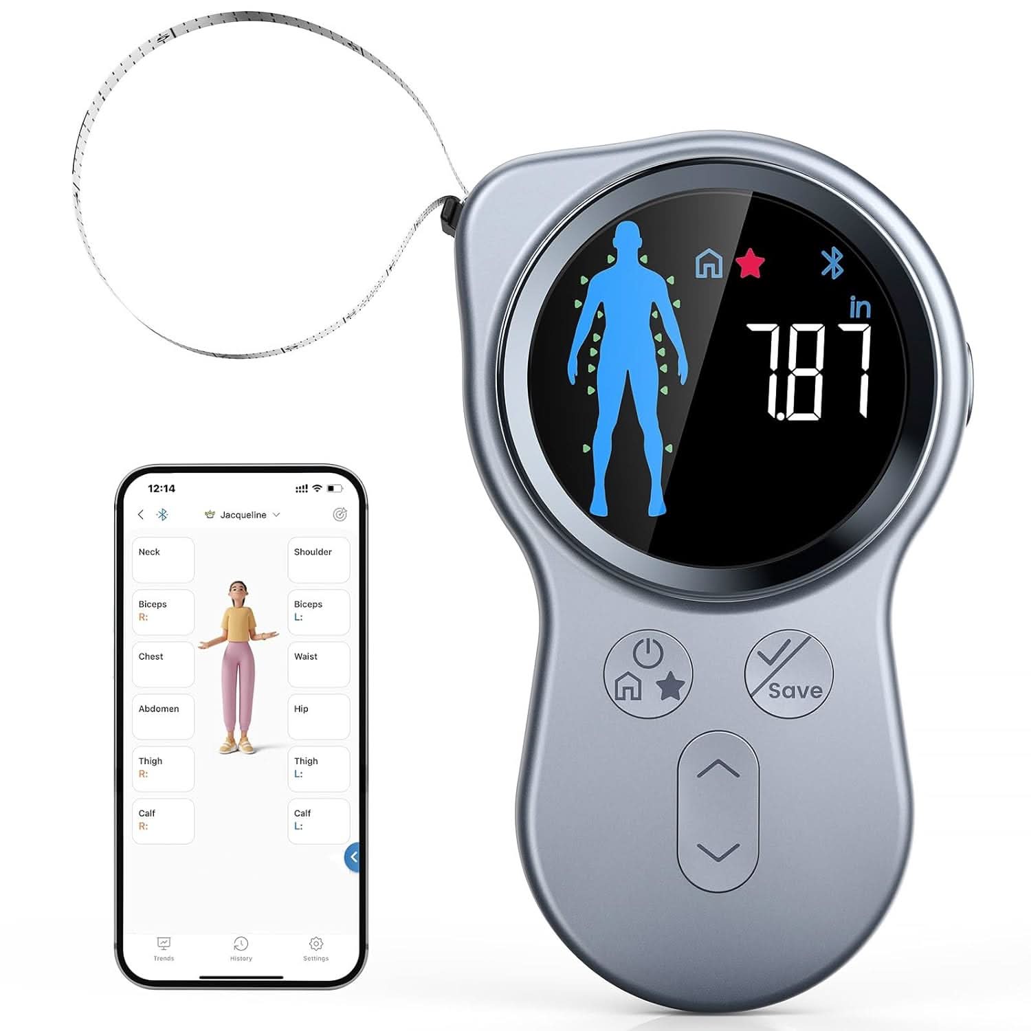 RENPHO Upgraded Body Measure Tape - Enhanced Tool for Monitoring Weight Loss, Muscle Gain, and Fitness Progress, Digital Smart Retractable Tape Measures in Both Inches and Centimeters with Precision