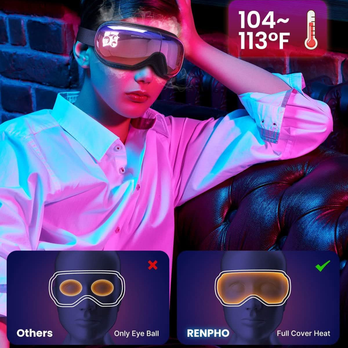 Renpho Eye Massager with Heat & Bluetooth Music, Rechargeable Eye Care Machine with 5 Modes, Black