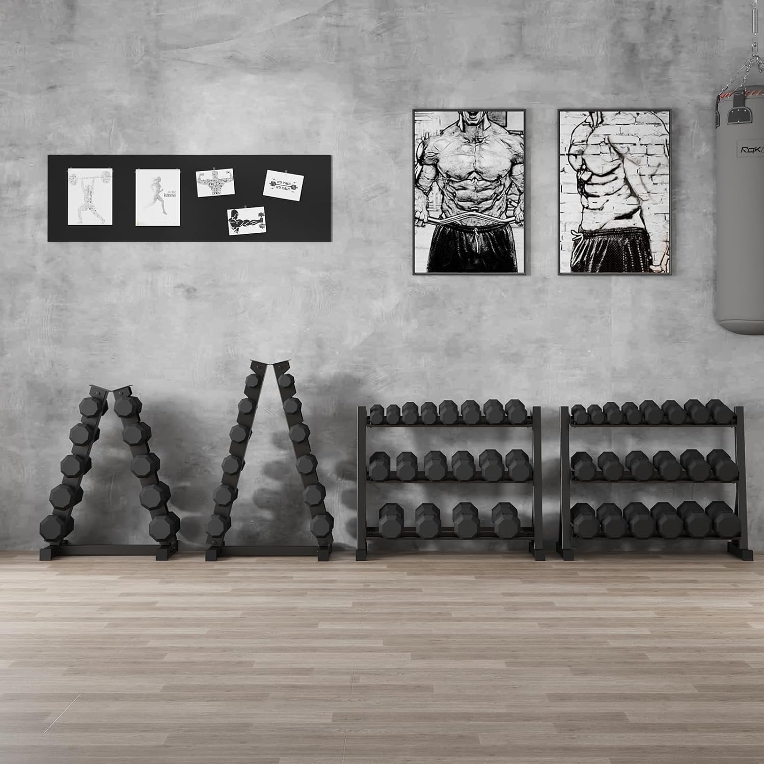 Level Fitness Dumbbells Set 2.5 to 15 Kg with 6 pair Vertical Dumbbell Rack Strength Training Equipment with Adjustable Bench for Bench Press (Optional) | Combo