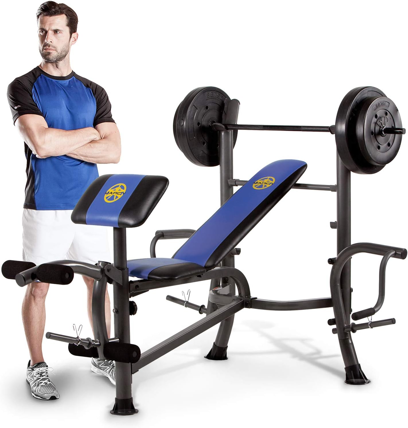 Marcy WM-367 Standard Weight Bench – Home Gym Bench with Leg Extension & Curl Attachments