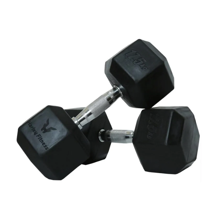 Harley Fitness Rubber Hex Dumbbell With Chrome Handle