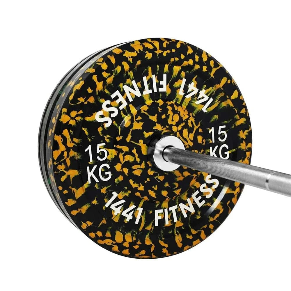 Combo 7 Ft Olympic Bar with Camouflage Bumper Plates - 80 KG Set | 1441 Fitness