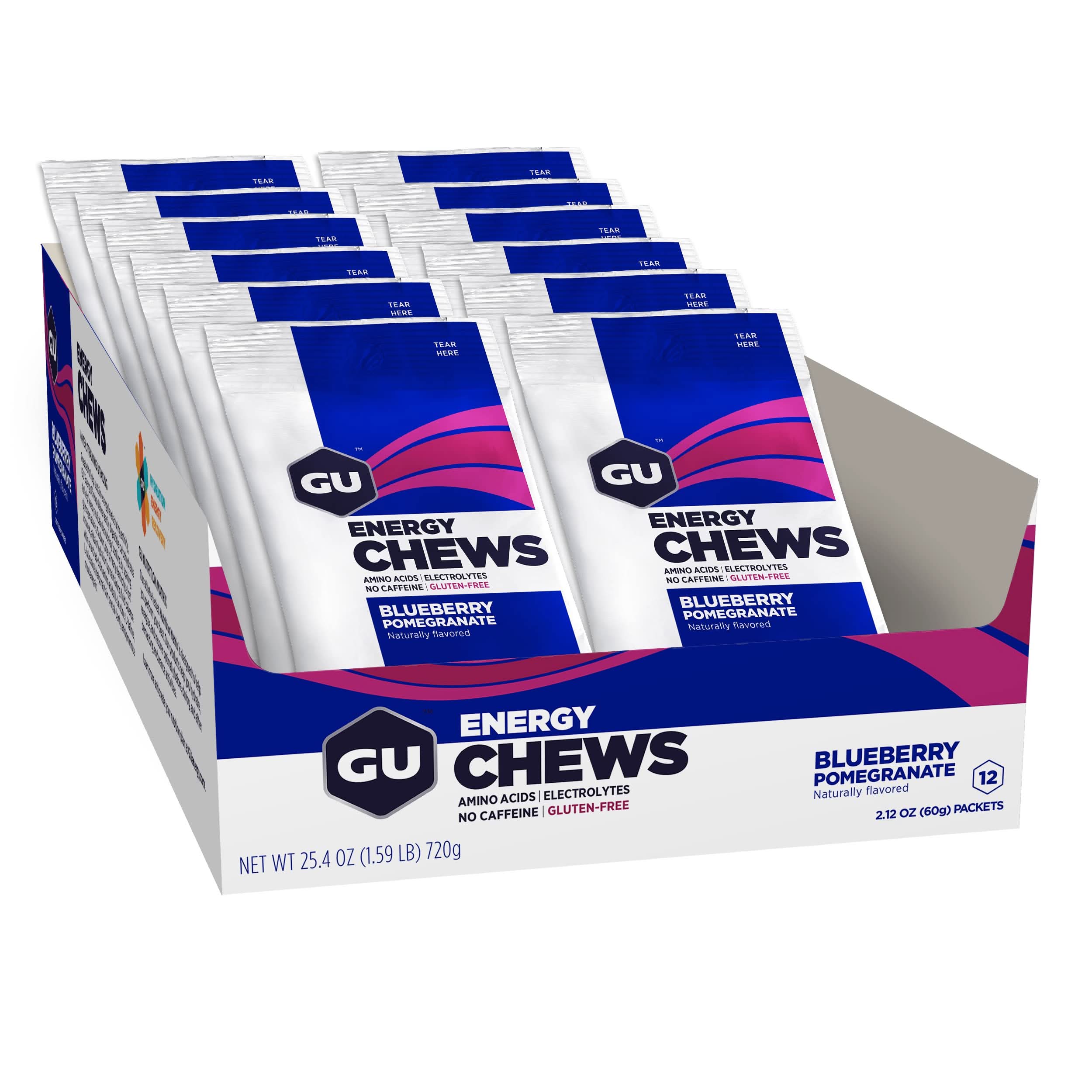 GU Energy Chews | Bite-Sized Chewable Energy (12 Count) Blueberry Pomegrenate